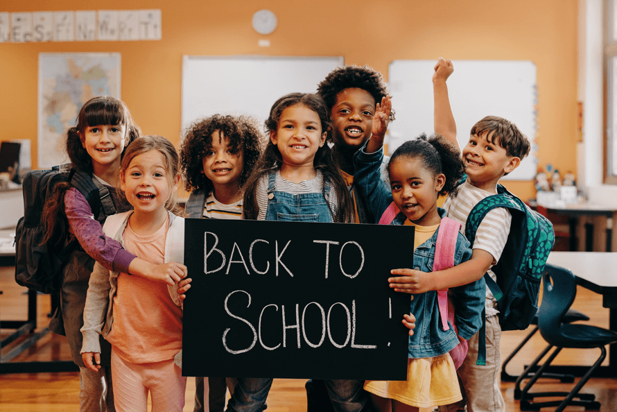 Diverse group of joyful school children